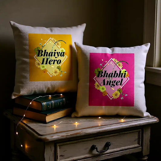 Bhaiya Hero & Bhabhi Angel Cushions