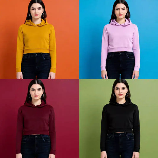 Trendy Cropped Cotton Hoodie
