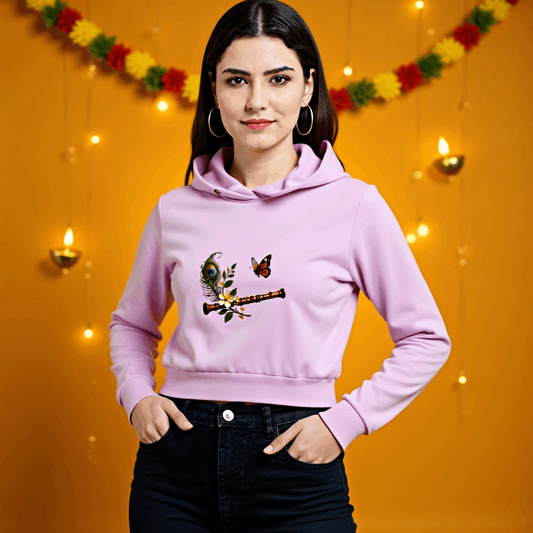 Divine Krishna Flute Printed Cropped Hoodie