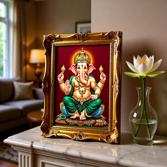 Ganesha Art Print — Instant Download — Tanjore Gold Style Hindu Wall Art 8x10 A4 A3 — Pooja Room Decor — Housewarming Gift India