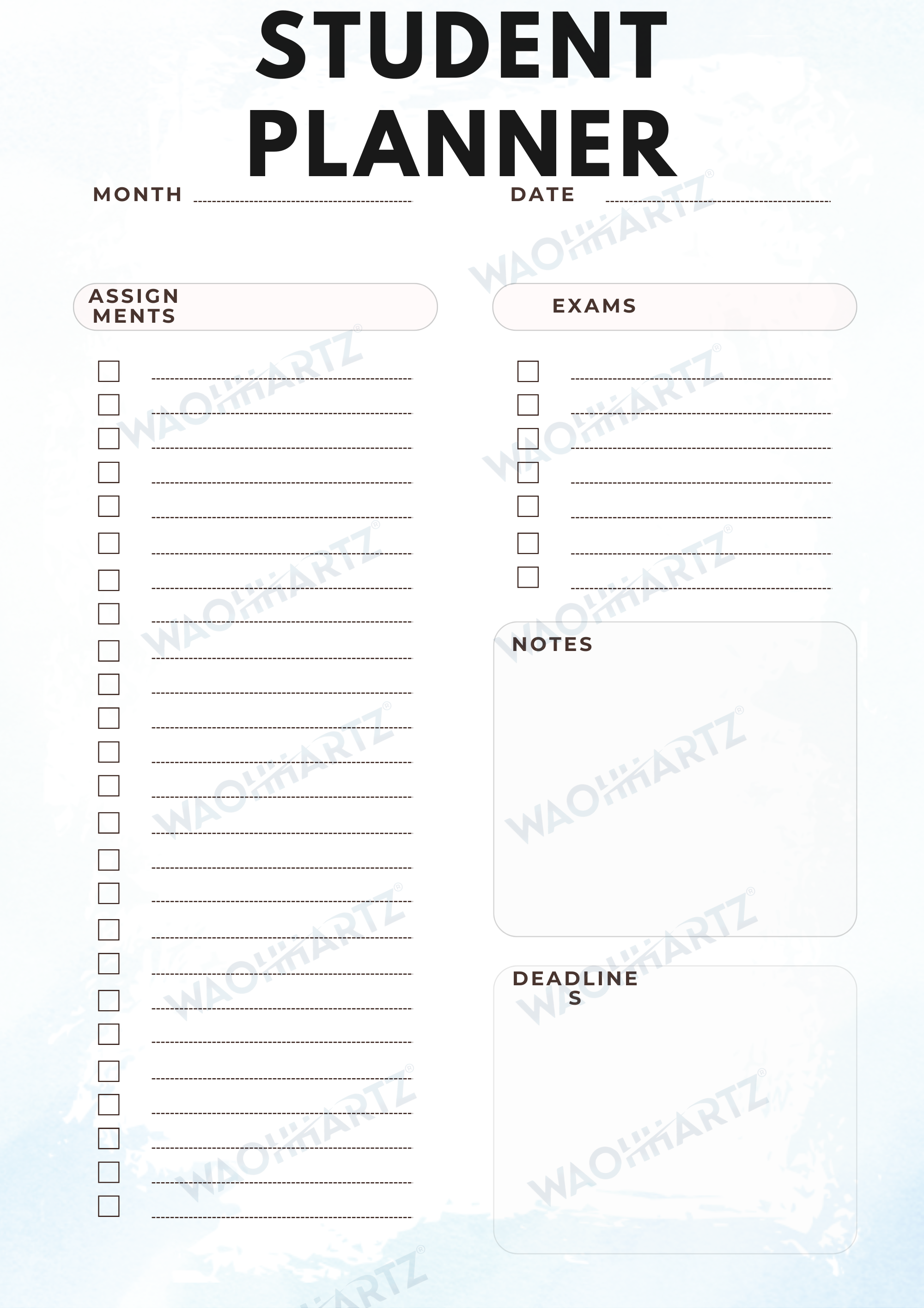 Student Weekly Planner — printable instant download