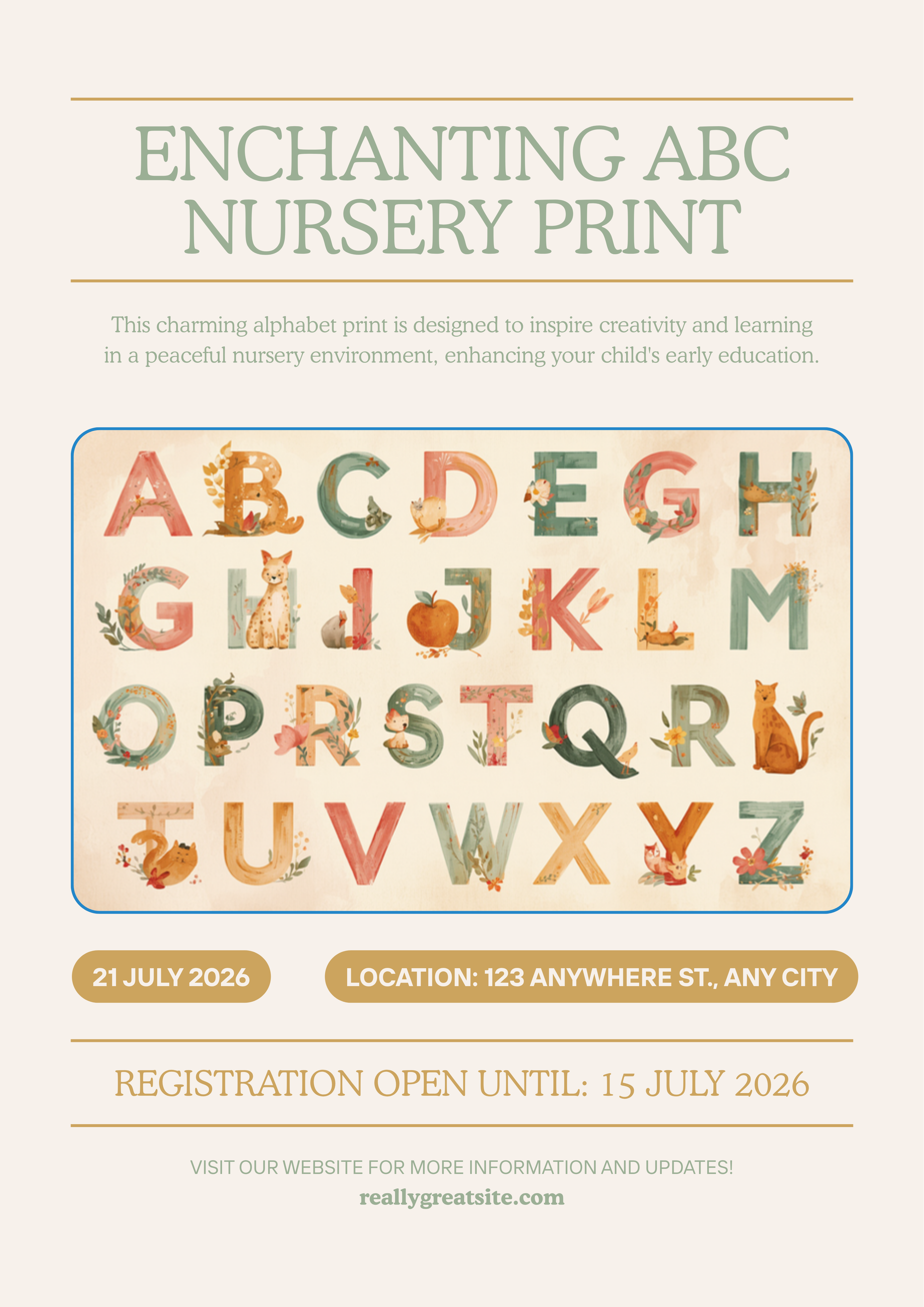 Nursery Alphabet Print — Gouache Painterly Style ABC Wall Art
