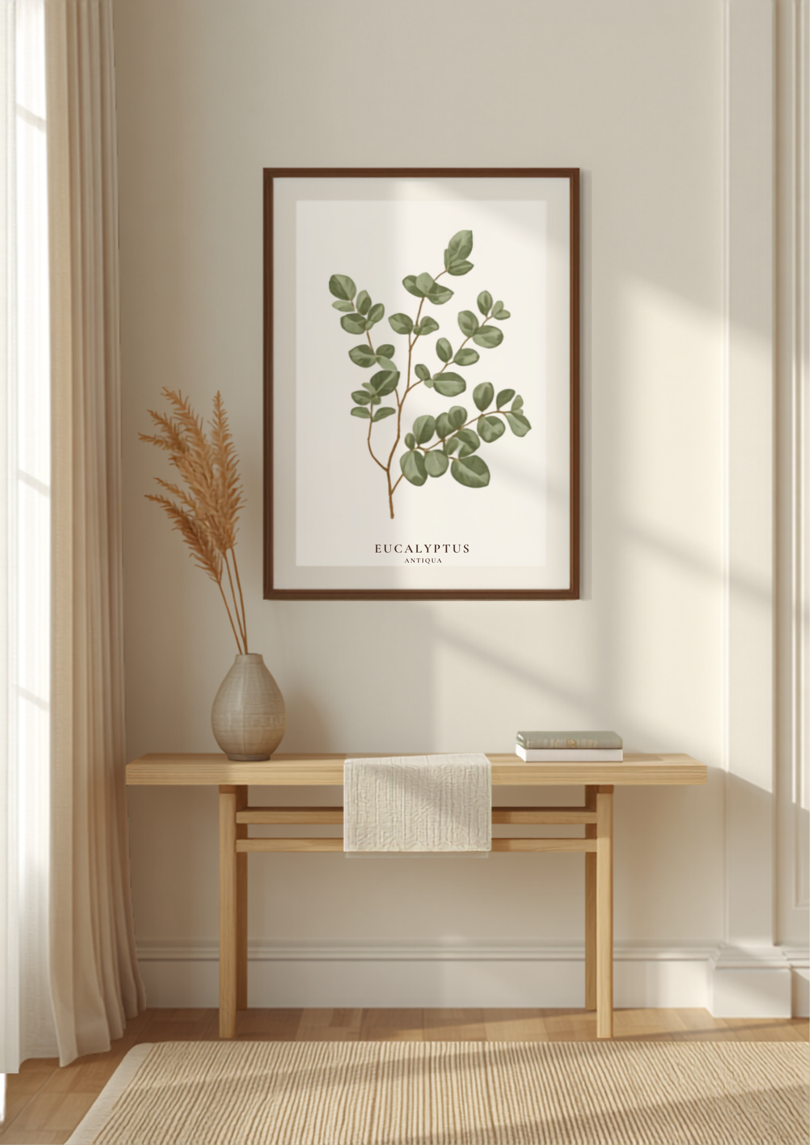 Vintage Botanical Eucalyptus Print in a living room setting