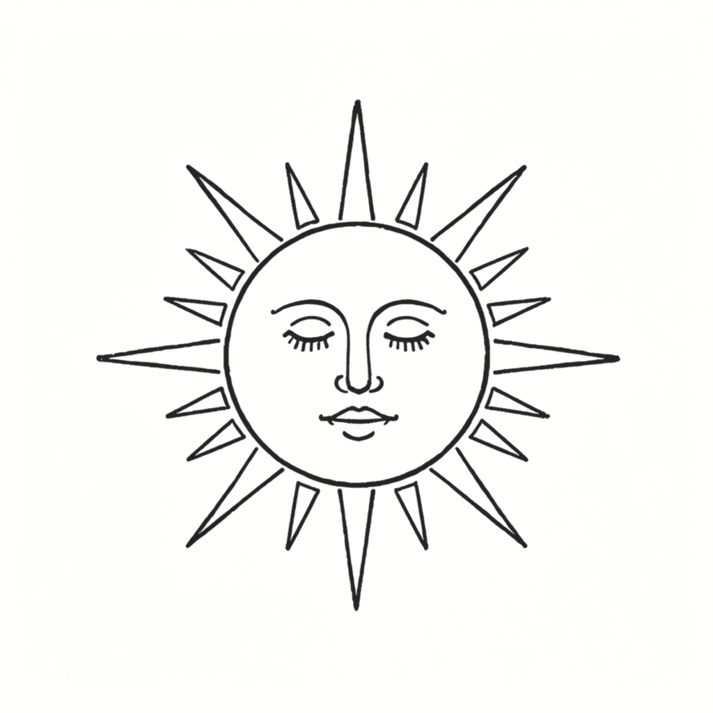 Boho celestial sun face line art PNG design