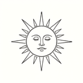 Boho celestial sun face line art PNG design