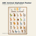 ABC Animal Alphabet Poster printable nursery wall art showing A to Z animal illustrations in a 16x24 portrait design