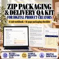 Digital product packaging checklist kit with a six-tab workbook, 16-page guide and previews of the actual release records.