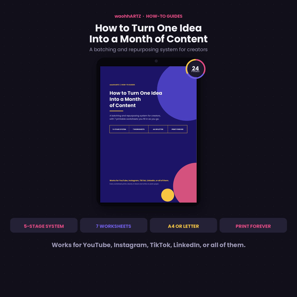How to Turn One Idea Into a Month of Content | Batching &amp; Repurposing System with 7 Printable Worksheets | Instant Download PDF