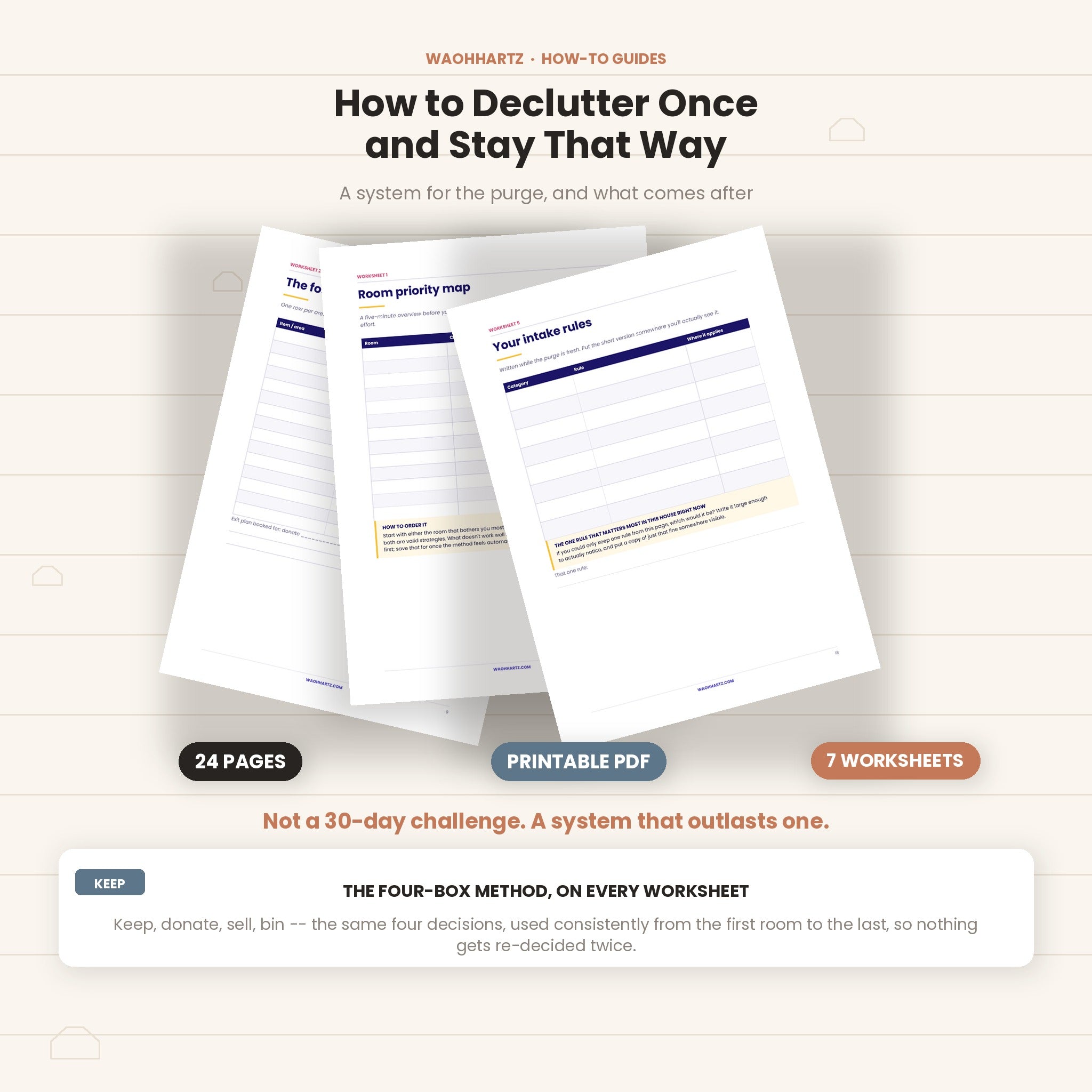 How to Declutter Once and Stay That Way | 5-Stage System with 7 Printable Worksheets | Instant Download PDF