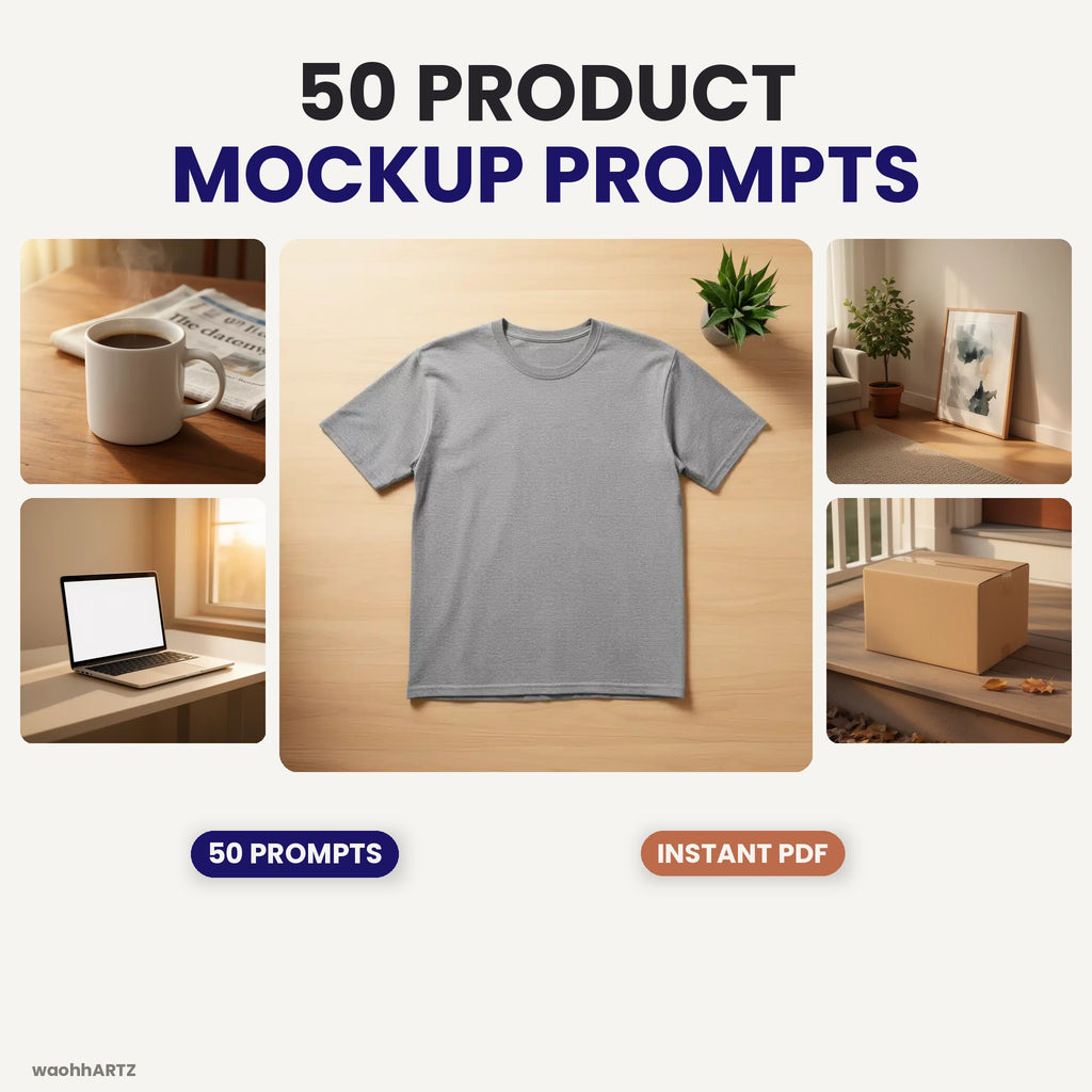 50 Product Mockup AI Art Prompts — Midjourney, DALL-E, Stable Diffusion — Instant Download PDF
