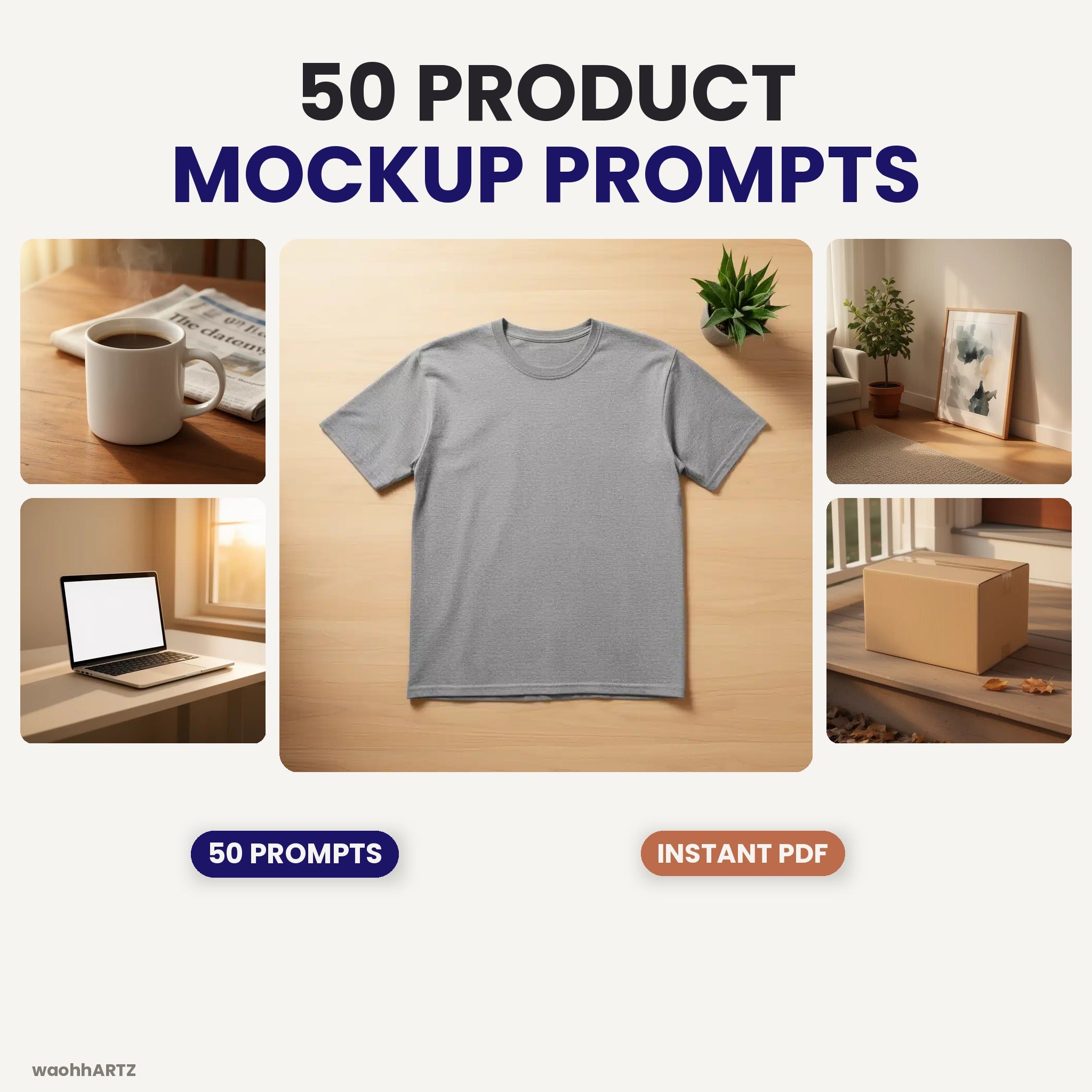 50 Product Mockup AI Art Prompts — Midjourney, DALL-E, Stable Diffusion — Instant Download PDF