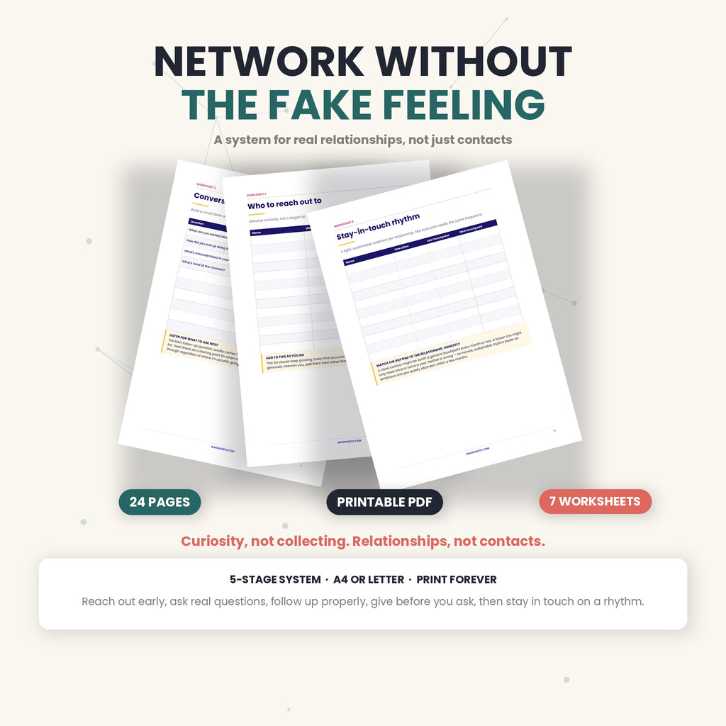 How to Network Without It Feeling Fake | 5-Stage System with 7 Printable Worksheets | Instant Download PDF