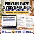 Printable size and printing instruction kit with 16 cards, a 10-page guide and actual paper-size chart previews.