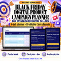 Black Friday digital product campaign planner with actual timeline and editable launch and expiry layout previews.