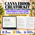 Canva Ebook Creator Kit for Experts and Educators with 24 layouts in A4 and US Letter, 18 prompts and six-step workflow.