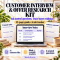 Customer Interview and Offer Research Kit with a 12-page guide, six-tab tracker and blank buyer response fields
