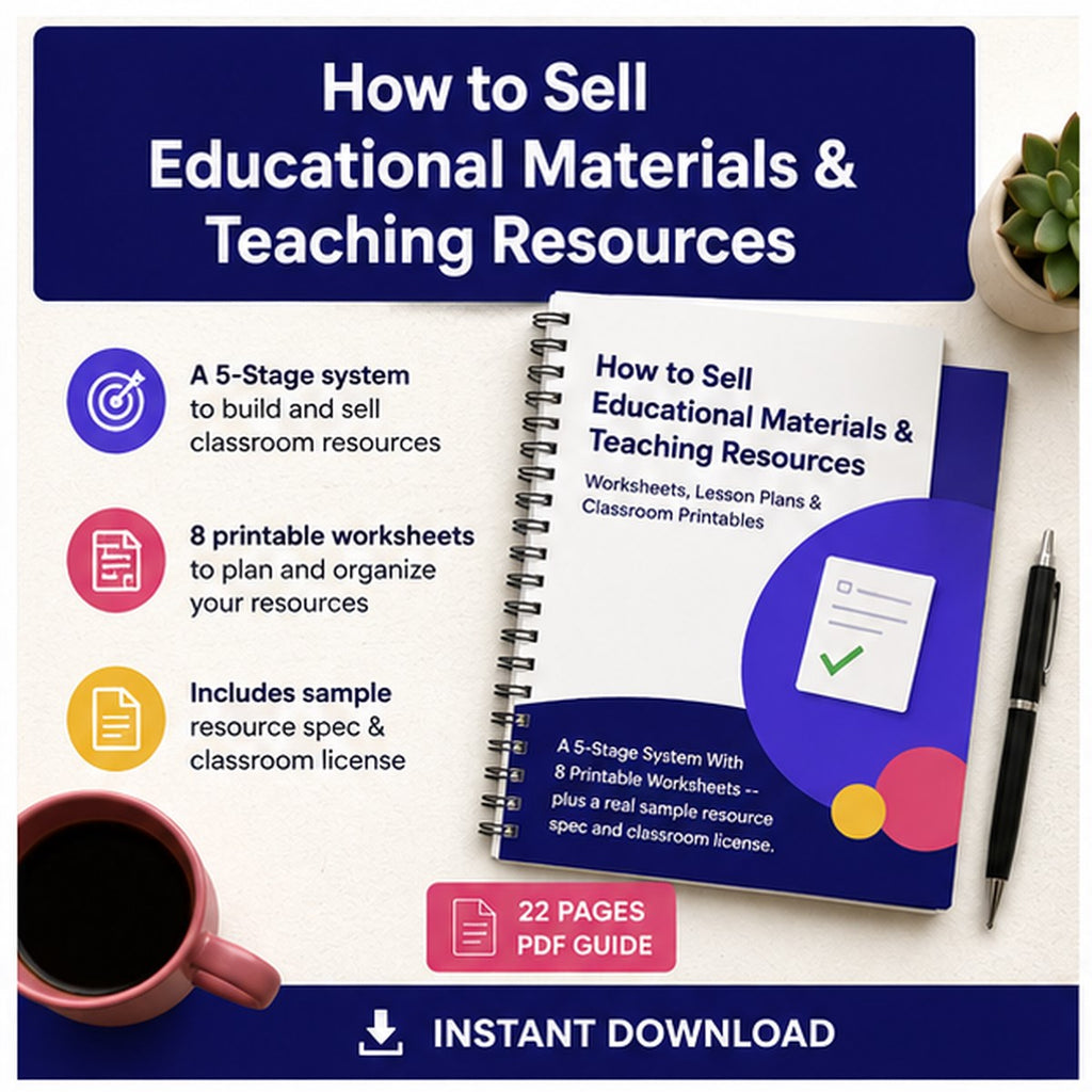 How to Sell Educational Materials &amp; Teaching Resources | 5-Stage System + Sample Resource Spec | Instant Download PDF