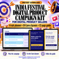 India Festival Digital Product Campaign Kit showing the six-tab calendar and two actual editable Canva layouts.
