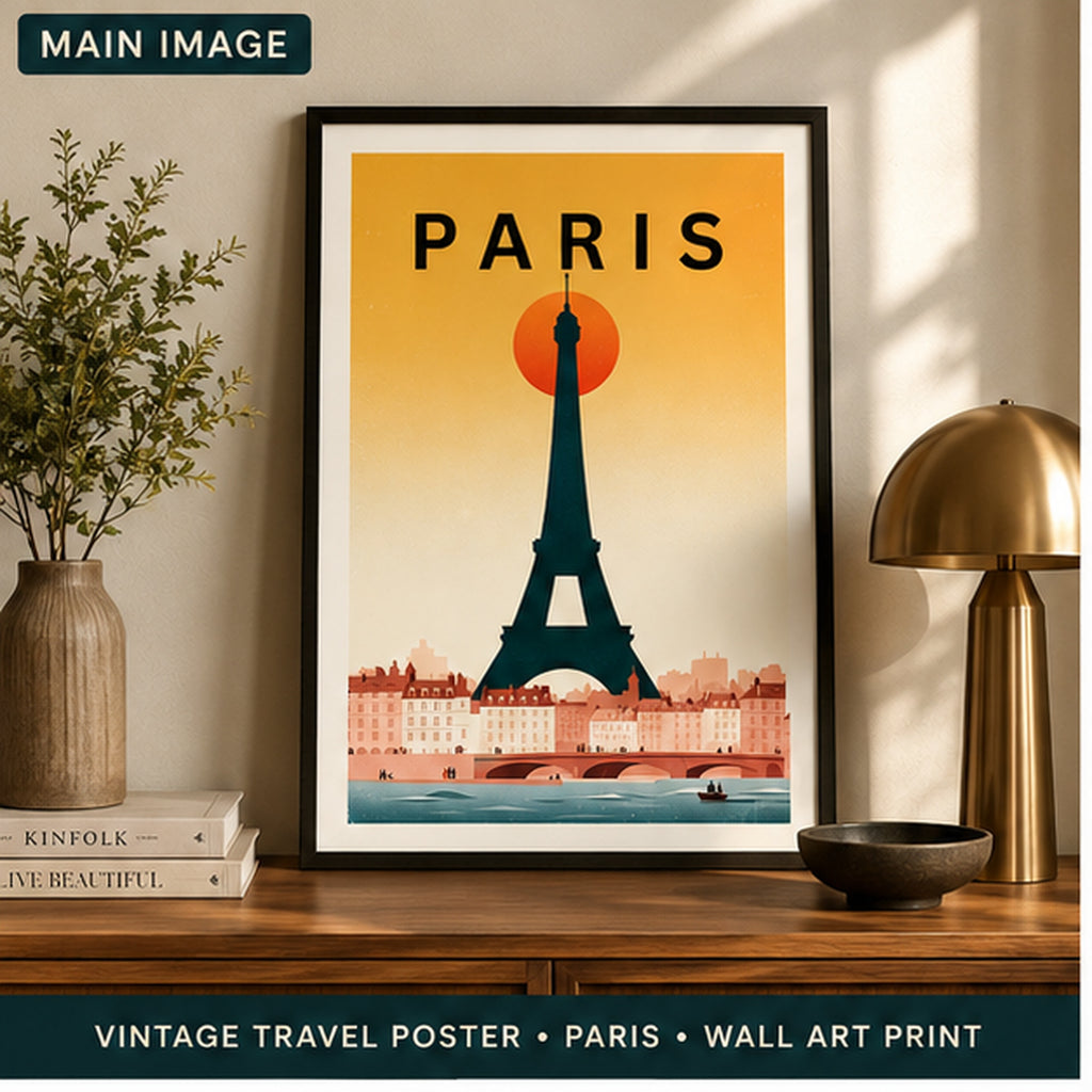Vintage Travel Poster — Paris — Instant Download — Retro European Travel Print A3 16x24 — Living Room Wall Art