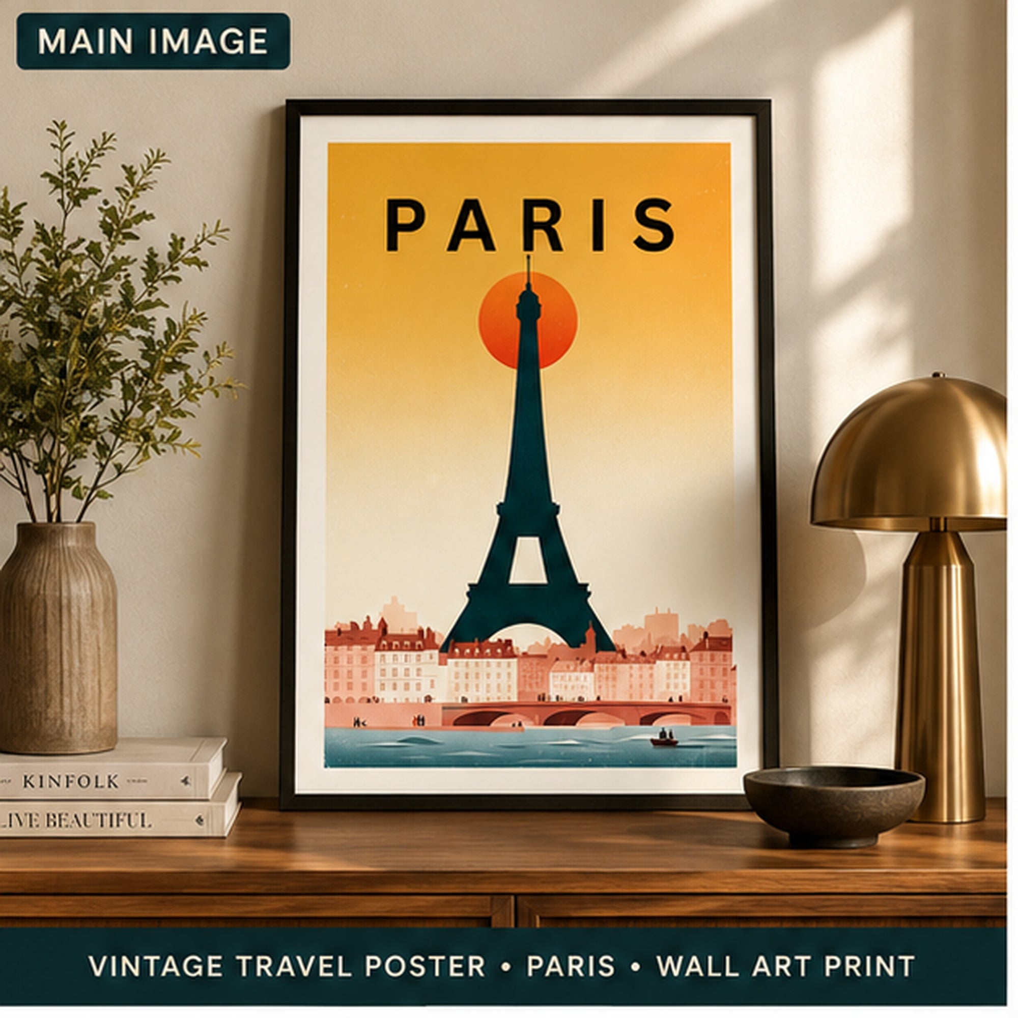 Vintage Travel Poster — Paris — Instant Download — Retro European Travel Print A3 16x24 — Living Room Wall Art