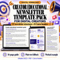 Creator educational newsletter template pack with twelve lesson structures, eight Canva header layouts and a sixteen-page guide.