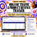 Organic Traffic and Product Revenue Tracker with an actual monthly summary and PDF quickstart; eight-tab editable XLSX, synthetic teaching example.