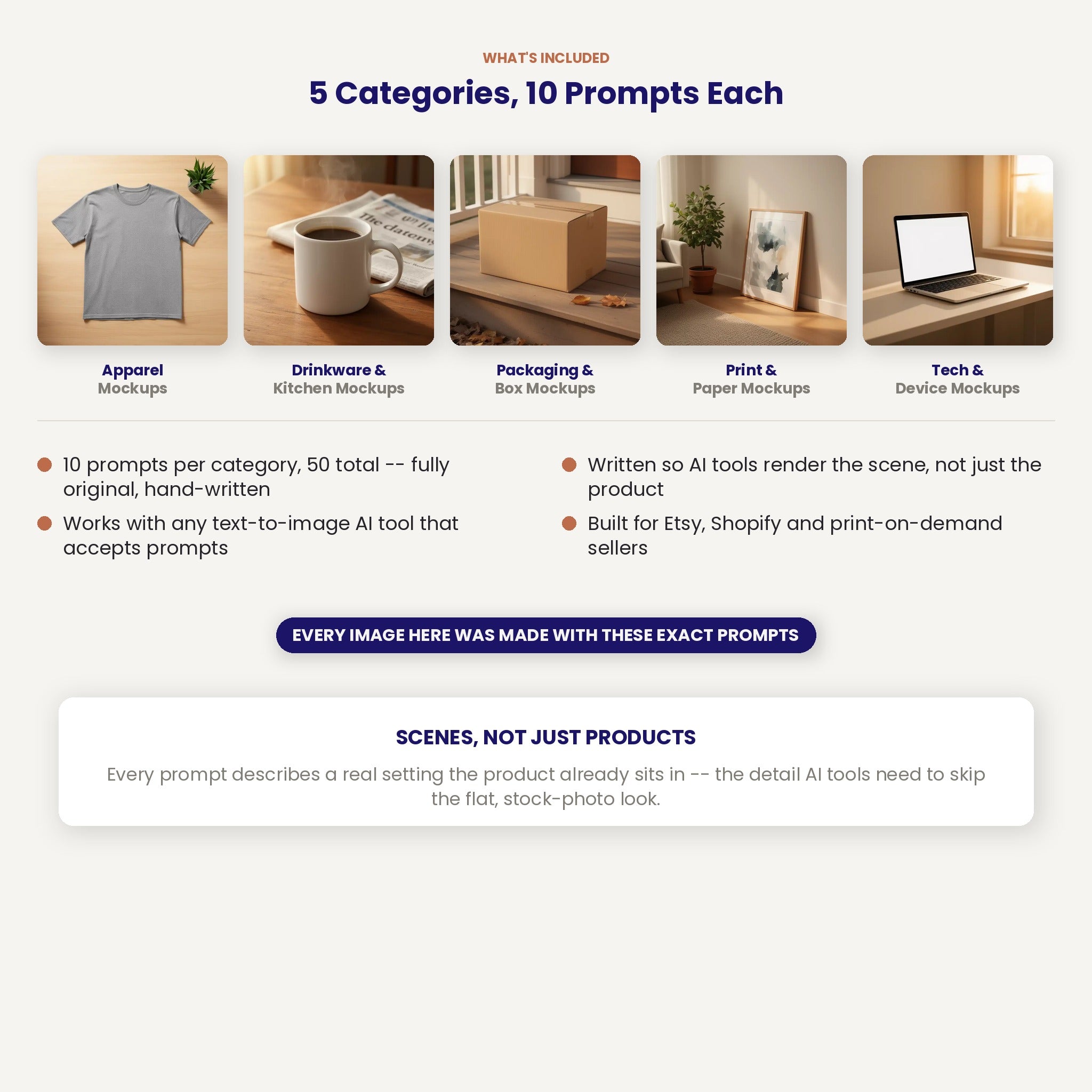 50 Product Mockup AI Art Prompts — Midjourney, DALL-E, Stable Diffusion — Instant Download PDF