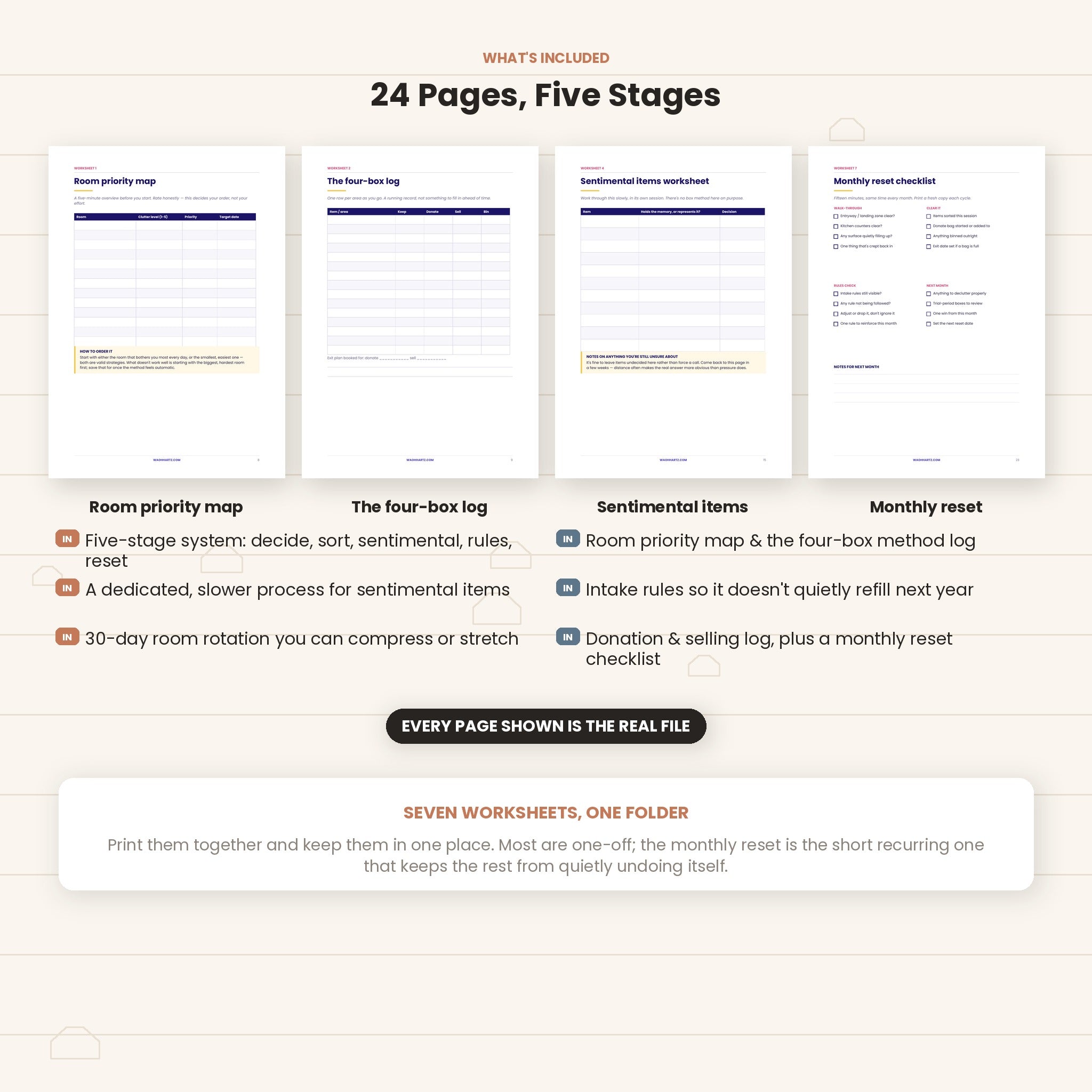 How to Declutter Once and Stay That Way | 5-Stage System with 7 Printable Worksheets | Instant Download PDF