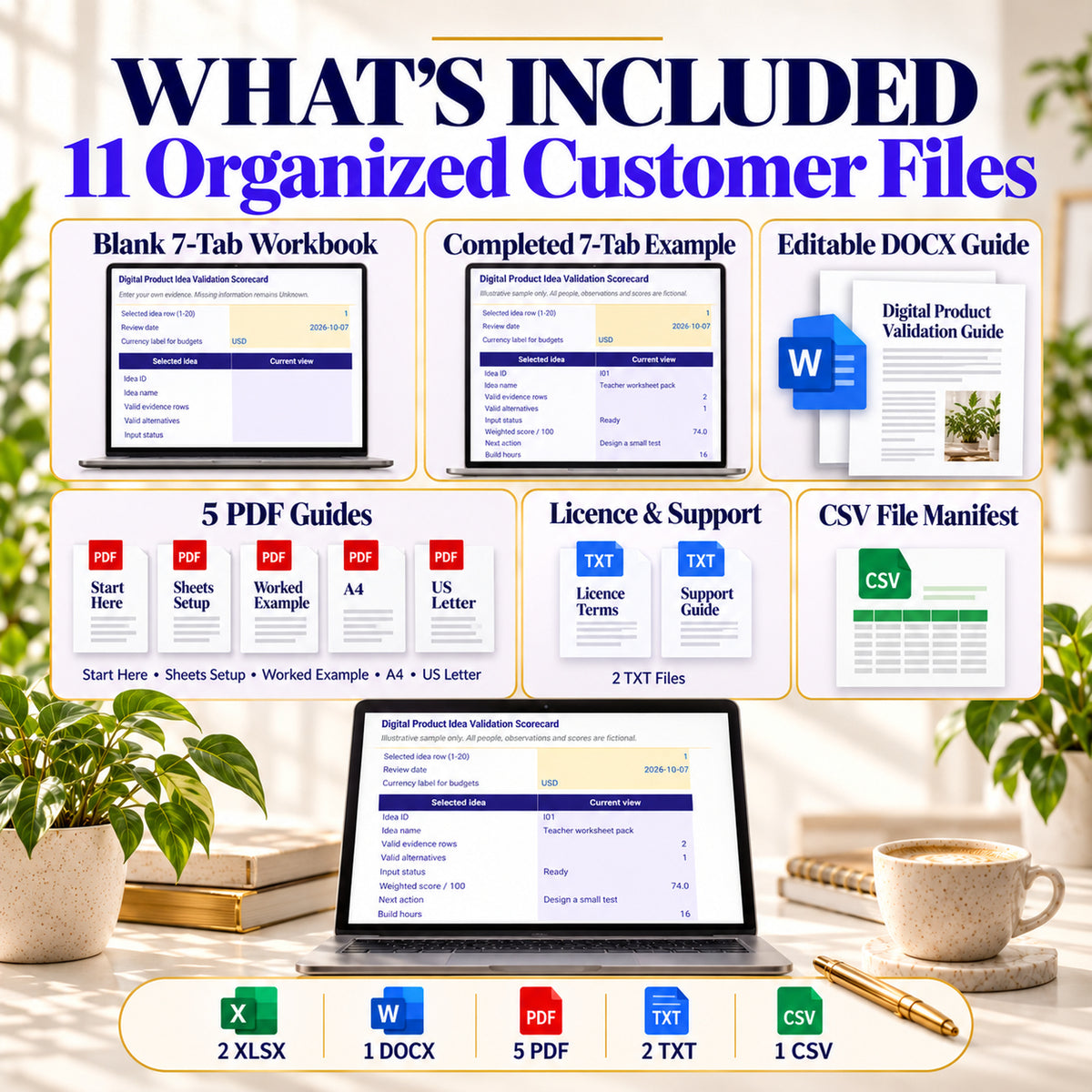 PL01 ZIP contents: two XLSX workbooks, editable DOCX guide, five PDFs and support files