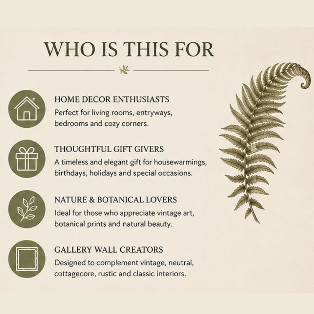 Vintage Botanical Fern Print — Instant Download — Antique Scientific Plate Style Wall Art A3 — Living Room Entryway Decor