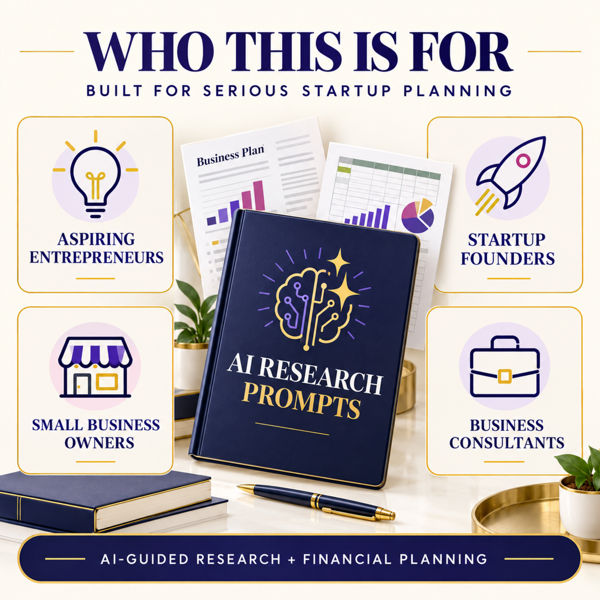 AI-guided startup planning bundle for entrepreneurs, founders, small business owners and consultants