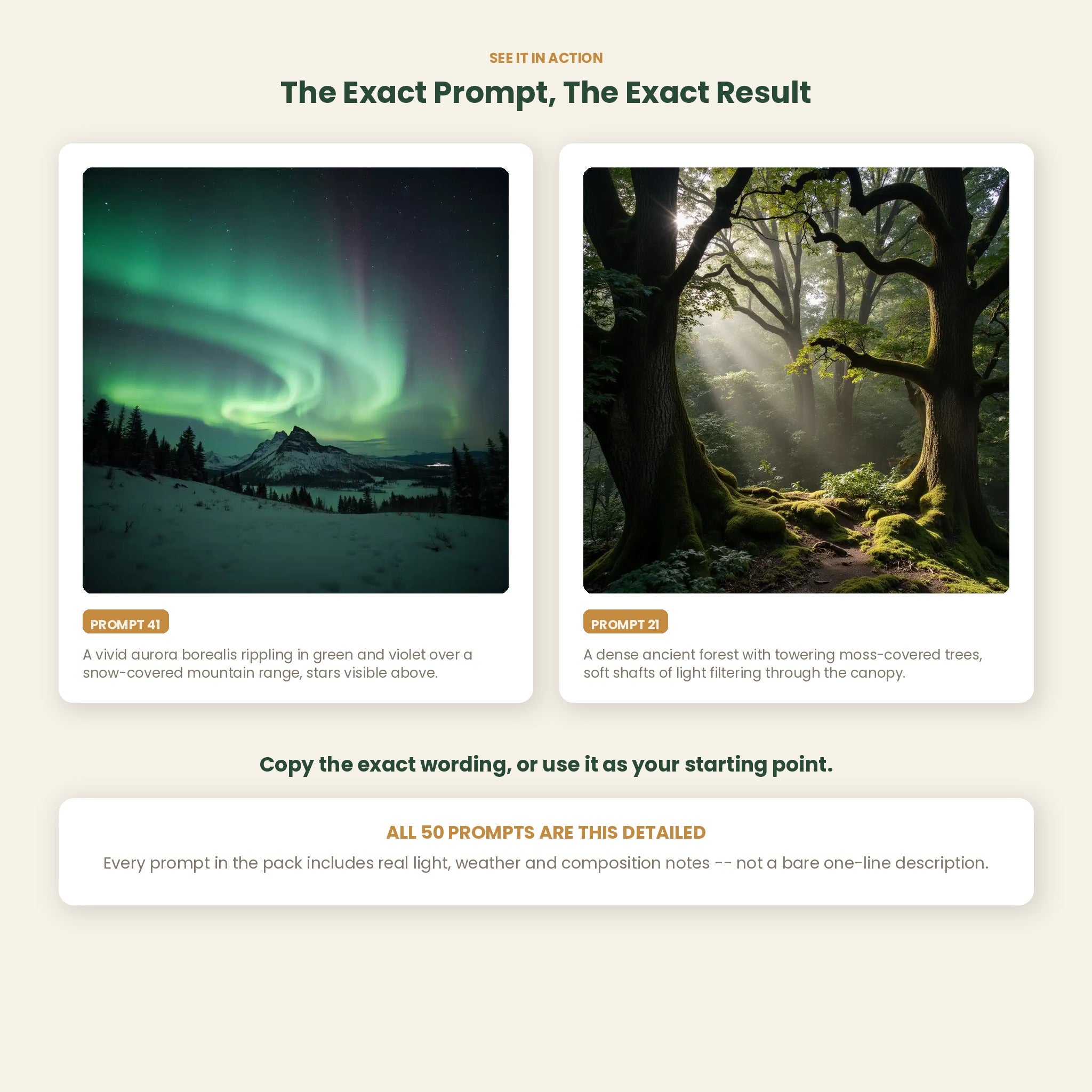 50 Nature &amp; Landscape AI Art Prompts — Midjourney, DALL-E, Stable Diffusion — Instant Download PDF