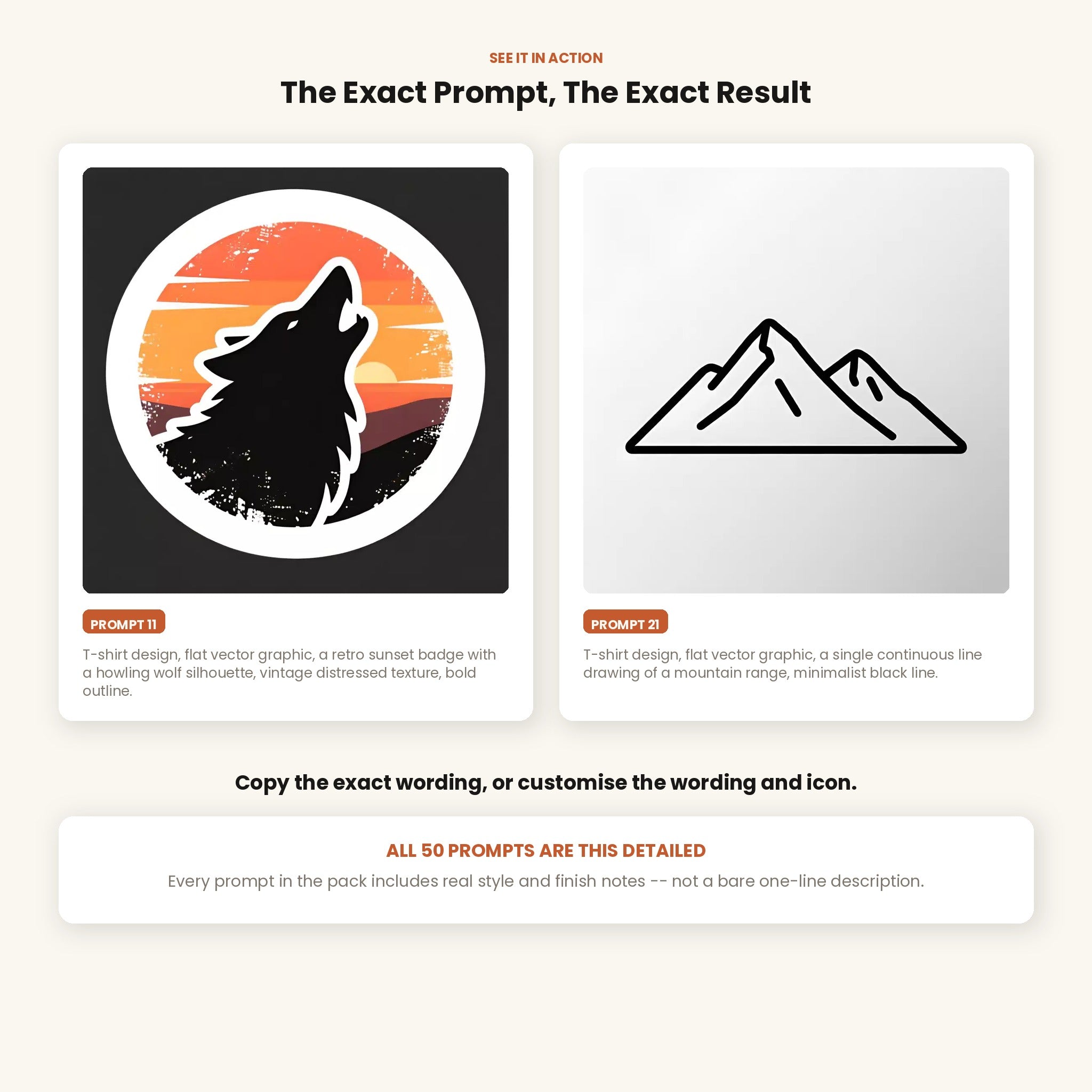 50 POD &amp; T-Shirt Design AI Prompts — Midjourney, DALL-E, Stable Diffusion — Instant Download PDF