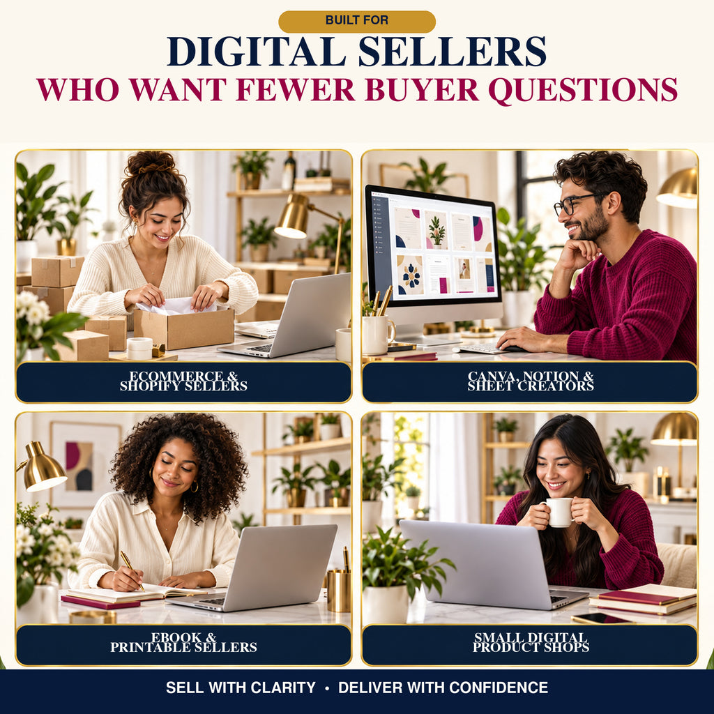Digital download instruction templates for ecommerce sellers, creators and digital product shops