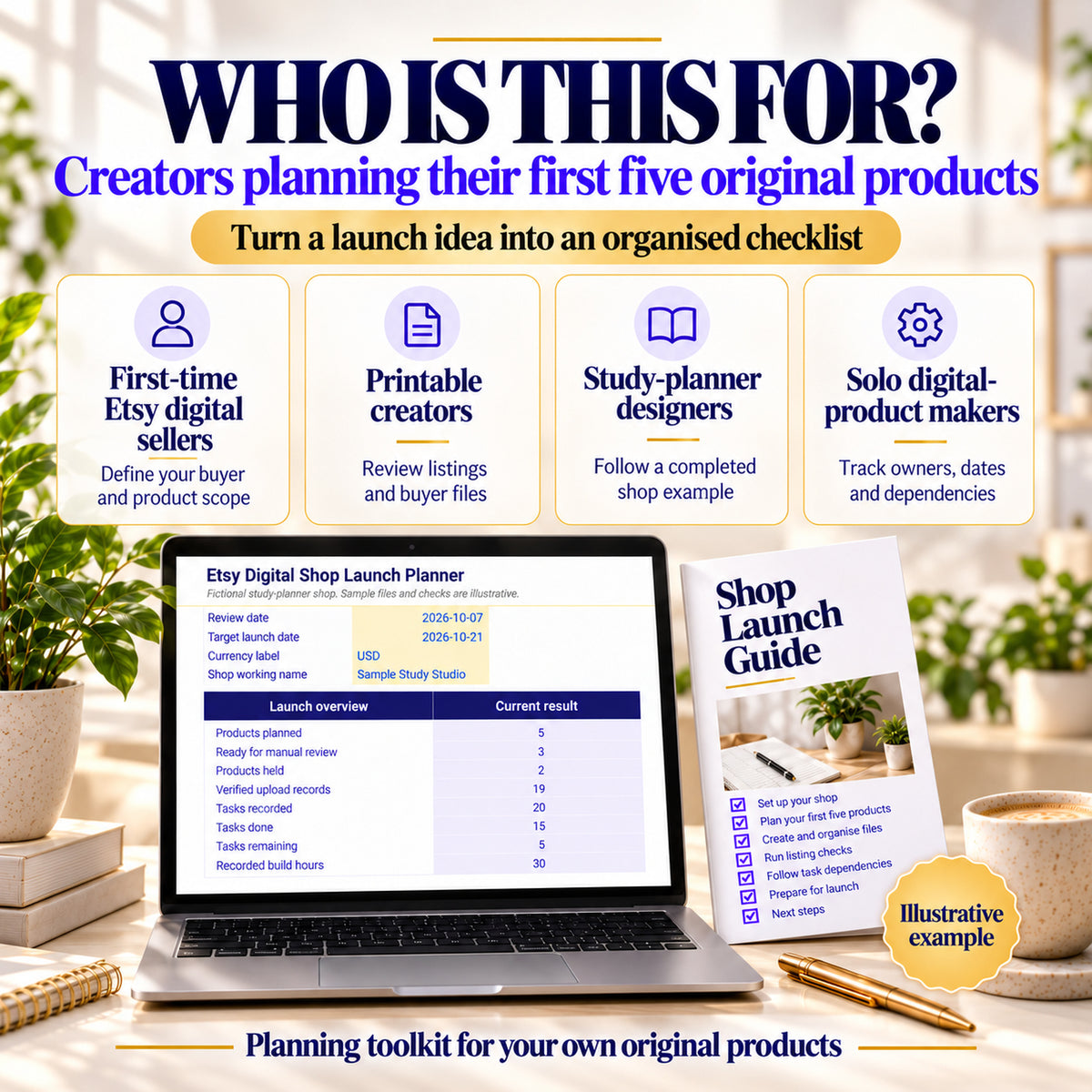 Planning toolkit for first-time Etsy digital sellers, printable creators, study-planner designers and solo makers.