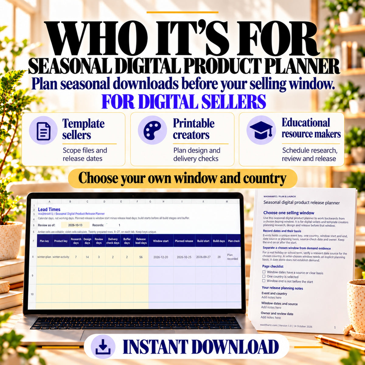 Seasonal release planner for template sellers, printable creators and educational resource makers.