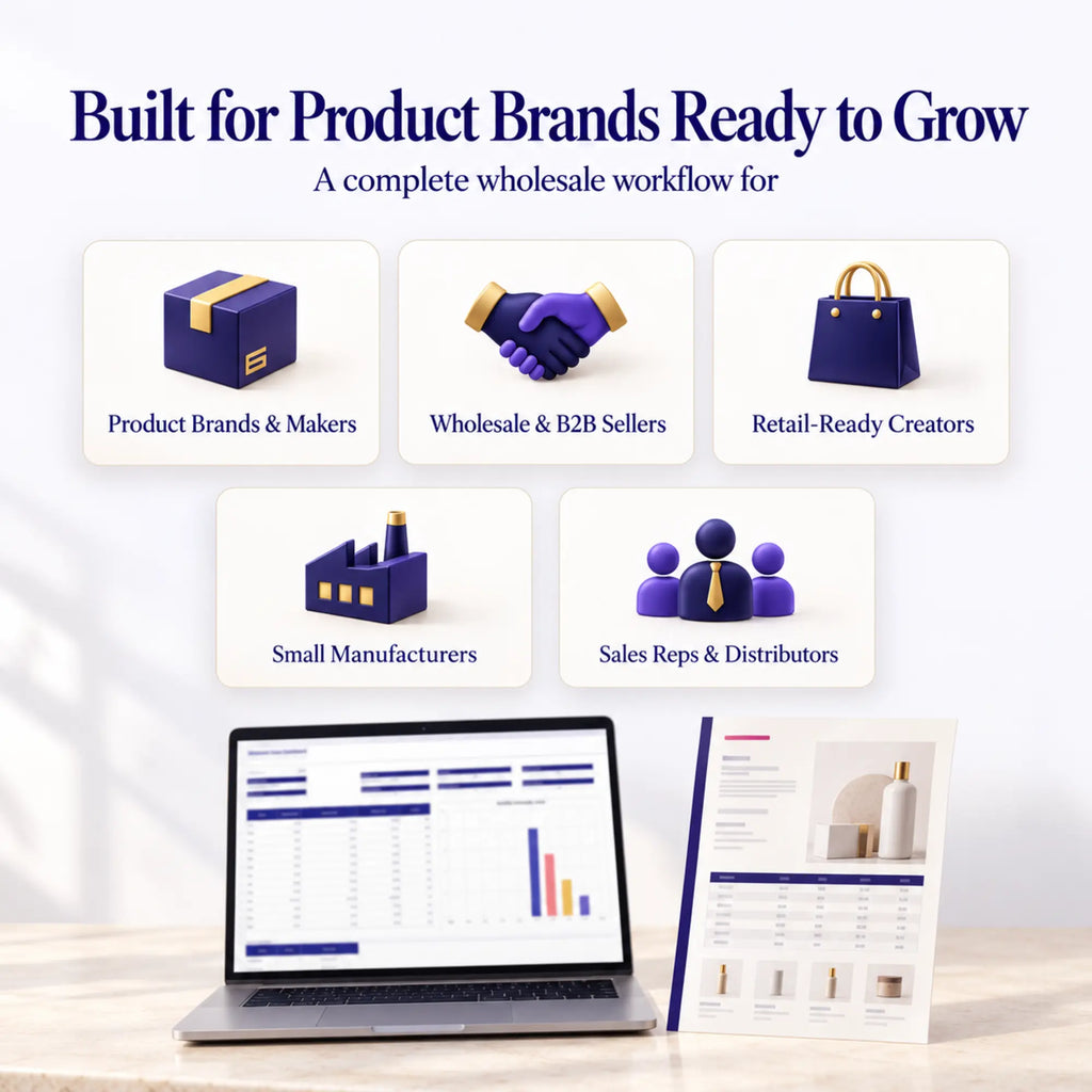 Wholesale template system for product brands, makers, B2B sellers, manufacturers and sales teams