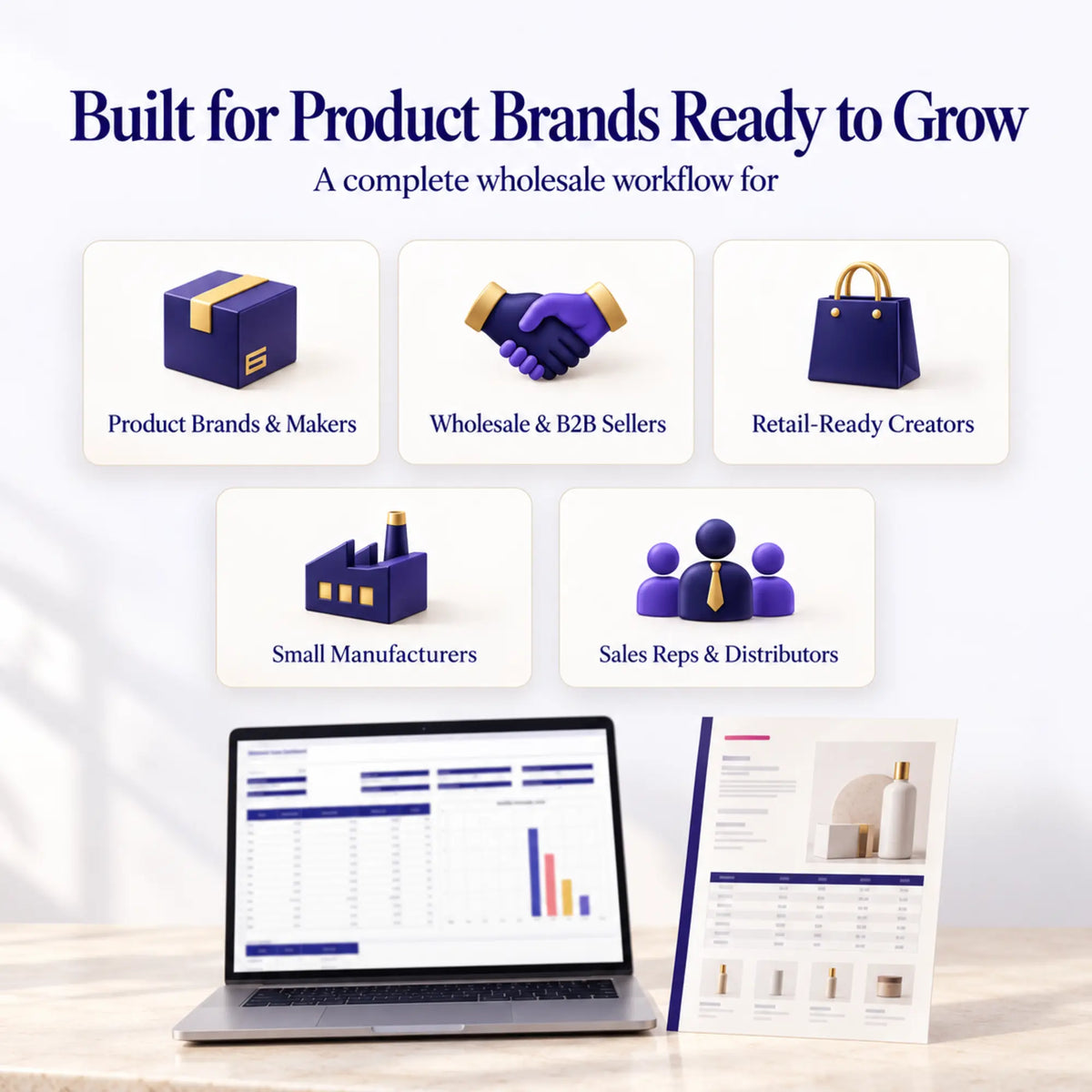 Wholesale template system for product brands, makers, B2B sellers, manufacturers and sales teams