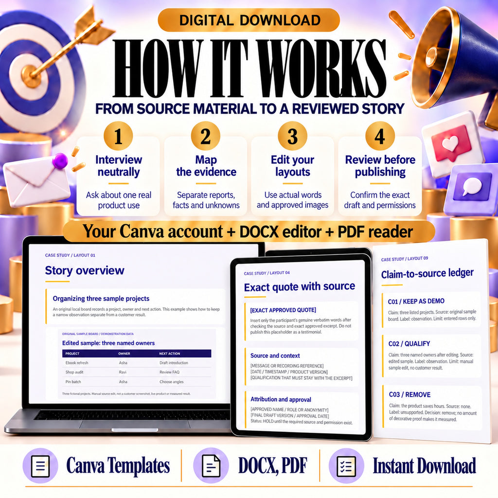 Interview neutrally, map evidence, edit case-study layouts and review the exact draft and permissions before manual publication.
