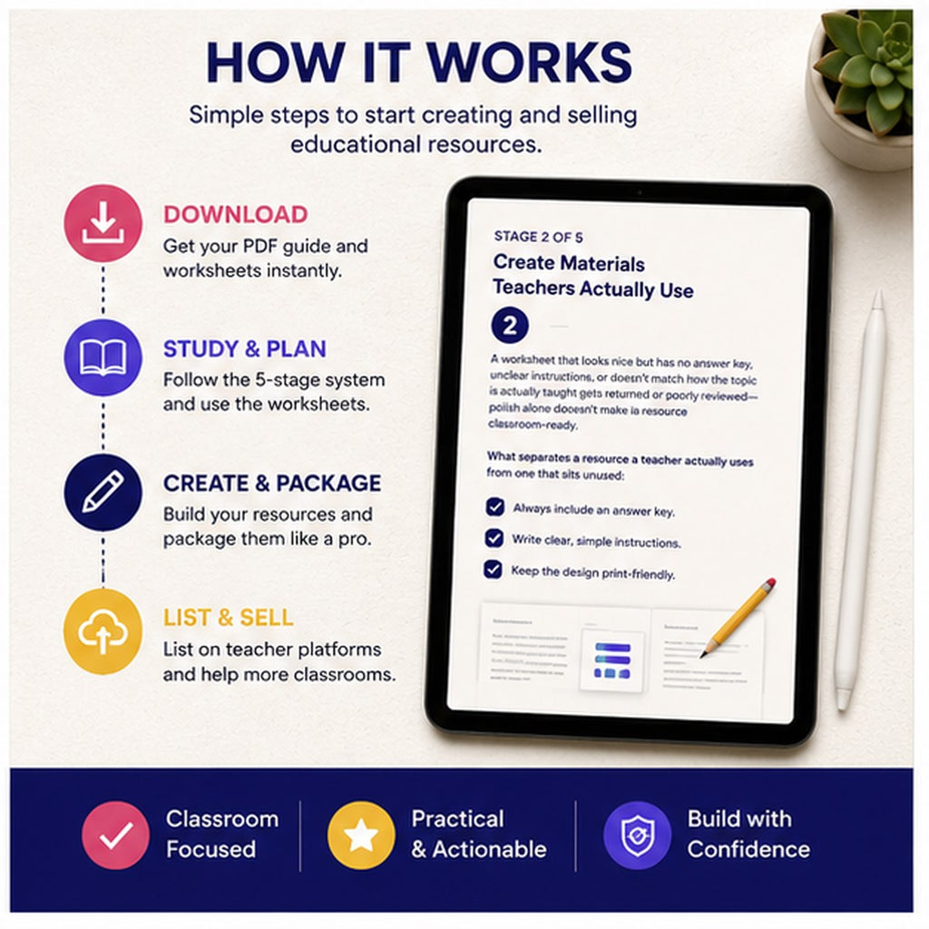 How to Sell Educational Materials &amp; Teaching Resources | 5-Stage System + Sample Resource Spec | Instant Download PDF