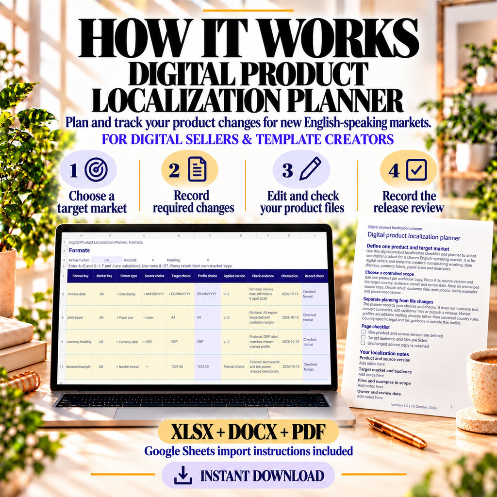 How to use the localization planner: choose a market, record changes, edit and check files, then record the release review.