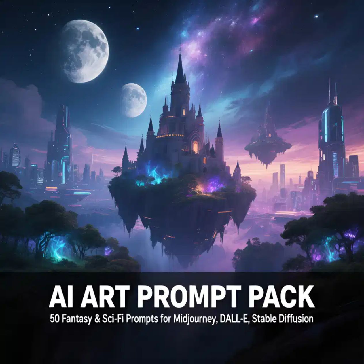 50 Fantasy & Sci-Fi AI Art Prompts — Midjourney, DALL-E, Stable Diffusion — Instant Download PDF