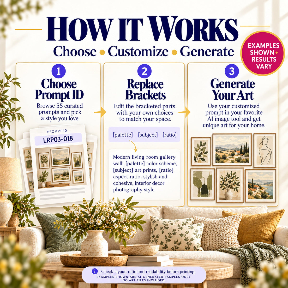 How to customize eclectic gallery wall builder prompts and generate original wall art with AI image tools