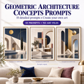 AI Geometric Wall Art Prompts hero showing geometric architecture concept examples for modern and loft living room art