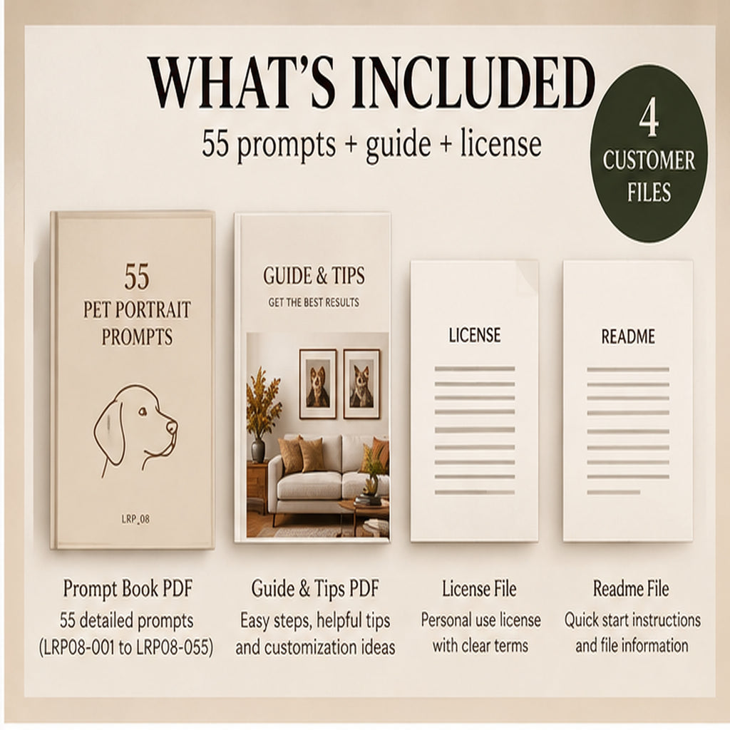 Personalized Pet Portraits digital download includes 55 art prompts, guide PDF and license text