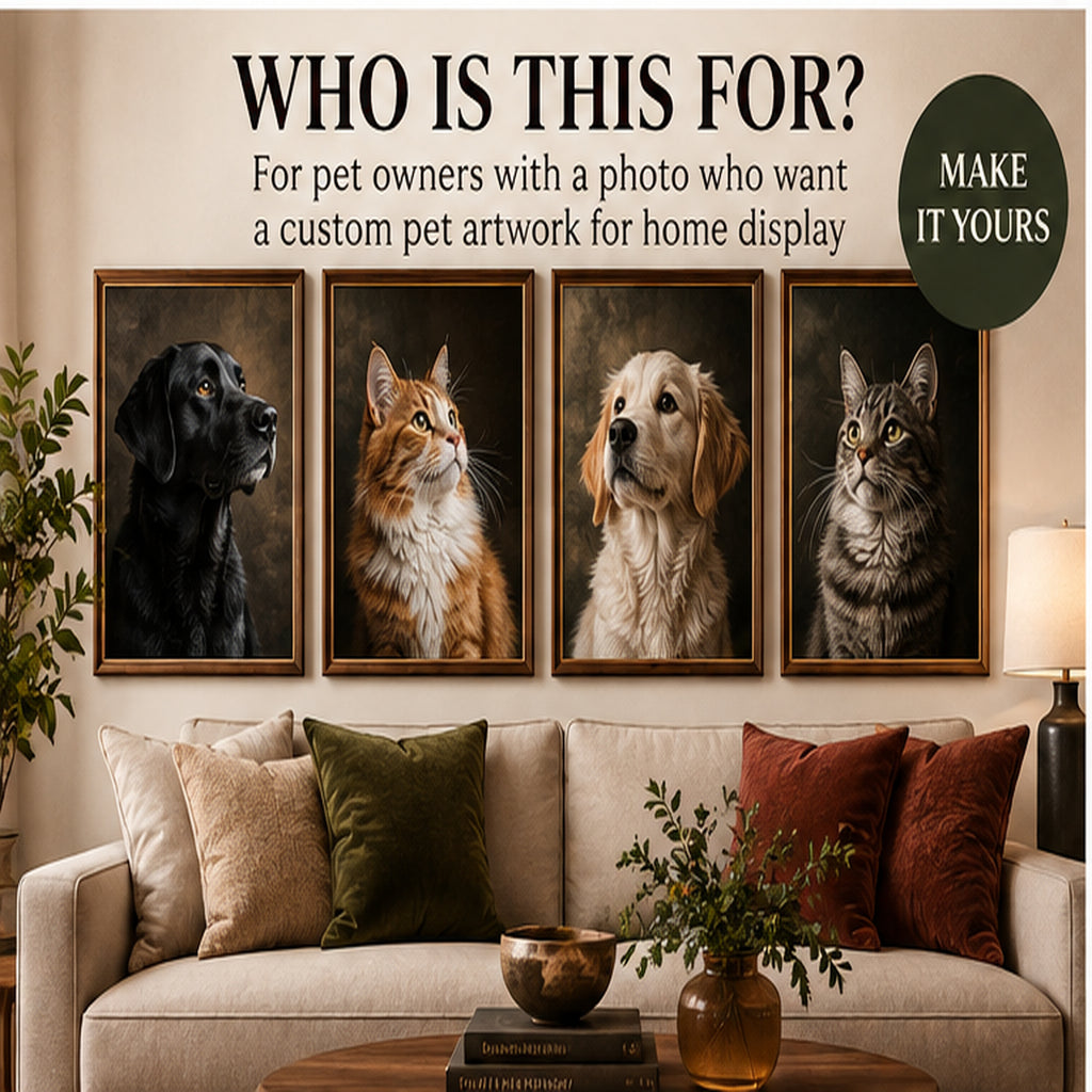 Living room preview using personalized pet portraits AI image prompts