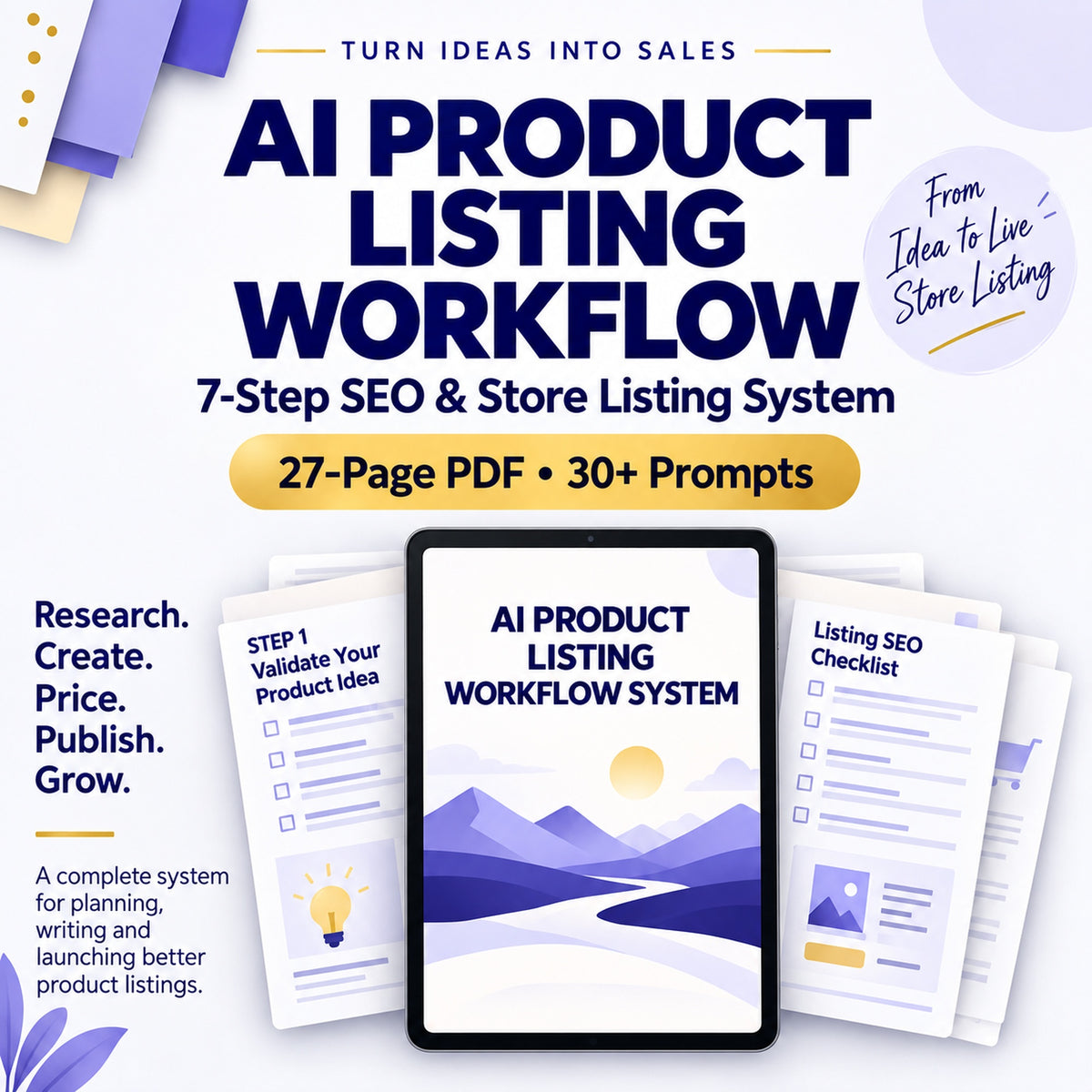 AI product listing workflow system PDF with 7-step SEO and store listing process