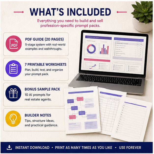 How to Build and Sell AI Prompt Packs for a Specific Profession | 5-Stage System + Sample Pack | Instant Download PDF