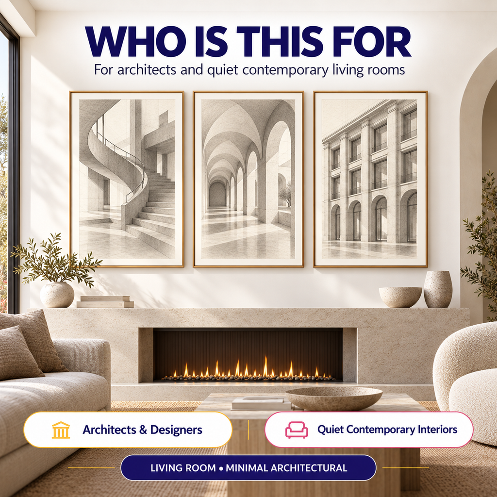 Architectural Line Studies printable wall art styled for architects and quiet contemporary living rooms above a modern fireplace mantel
