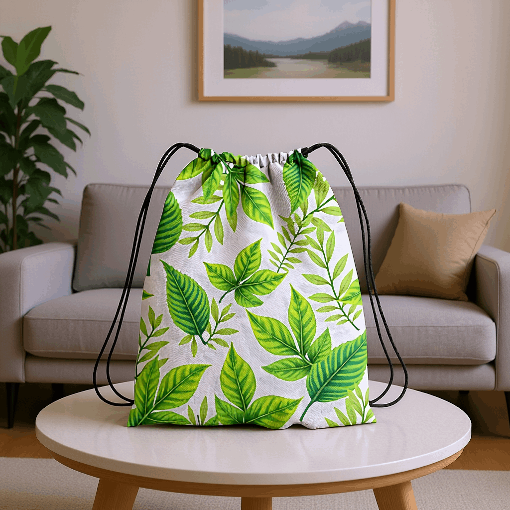 Floral Leaf AOP Drawstring Bag